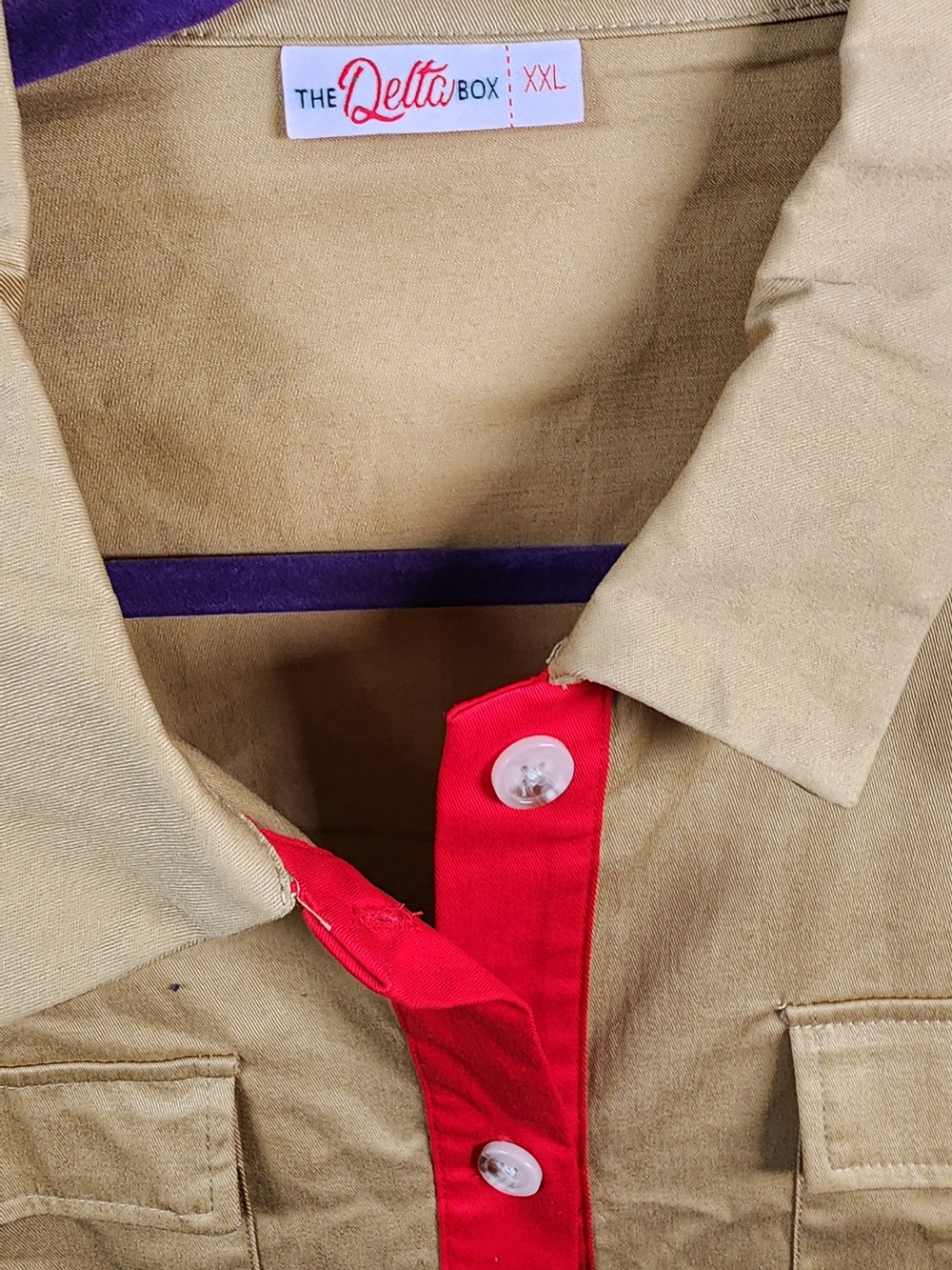 Khaki Midi Shirt Dress with Pink Placket - Picture 3 of 6